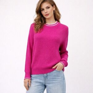 John + Jenn‎ Sweater Women's  Hot Pink Varsity Pullover Crewneck Size Medium